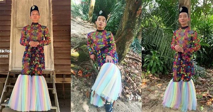 男子穿雪紡蕾絲馬來服慶開齋引熱議　網民：秒殺全場！