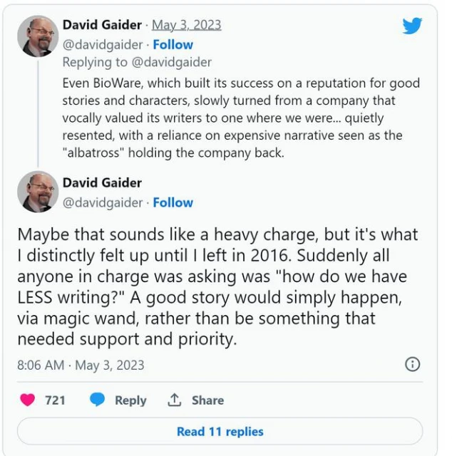 前《龍騰世紀》首席編劇稱被Bioware其他團隊怨恨