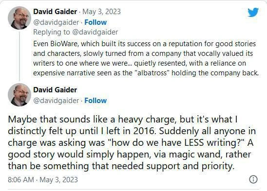 《龍騰世紀》前主管稱編劇被視為阻礙 故事不再重要