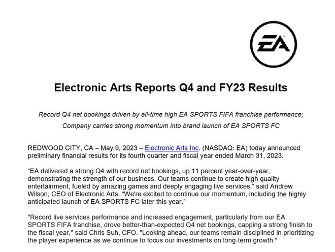 EA財報：2022財年收入達74億