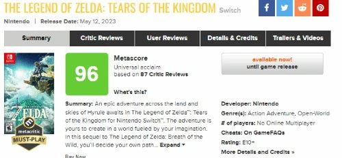 《王國之淚》入選M站必玩遊戲：開放世界遊戲典範