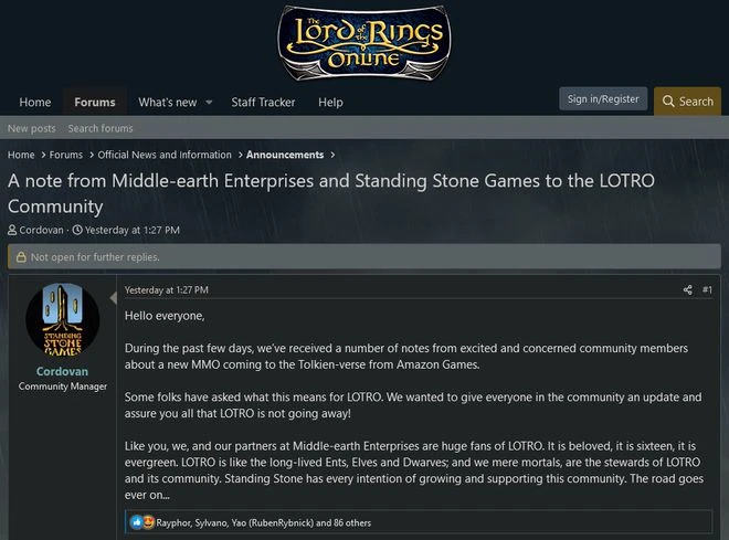 《指環王OL》官方回應亞馬遜新作：不會被影響