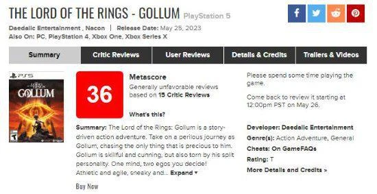 《魔戒:咕嚕》M站僅36分:沒有一家媒體給出好評!