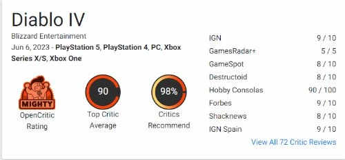 《暗黑4》M站88分、OC站90分:內容夯實 完美續作