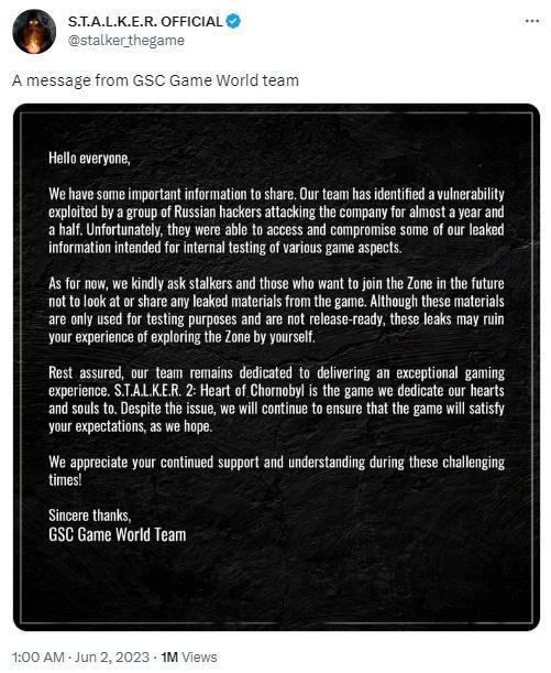 GSC工作室確認《潛行者2》文件已泄露