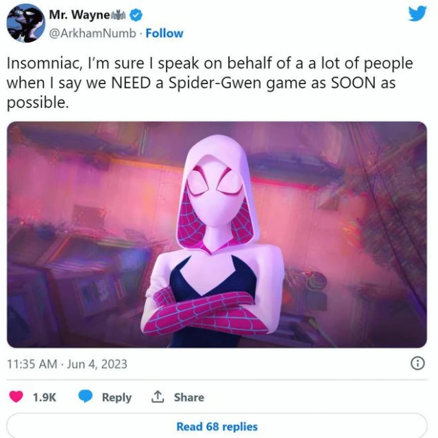 粉絲呼籲Insomniac開發蜘蛛格溫獨立遊戲