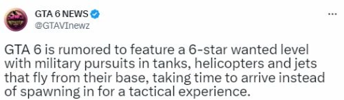 曝《GTA6》將有6星通緝 坦克、戰機進行軍事打擊