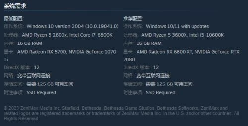 《星空》配置：最低1070 Ti 125GB空間 或全程聯網