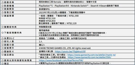 《鍊金工房》25周年紀念作品 7月13日發售