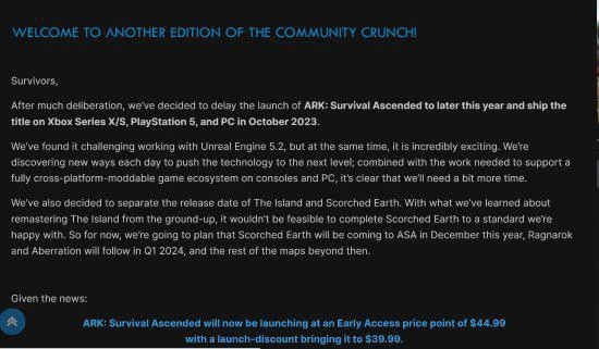 《方舟：生存進化》次世代版跳票！延期至10月發售