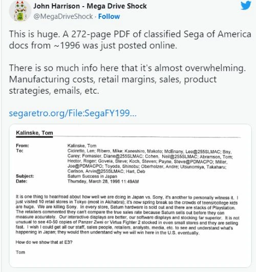 泄密文件顯示：世嘉曾有信心擊敗索尼PS遊戲機