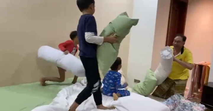 和孫子打枕頭戰享受天倫之樂 安華:一點都不累!