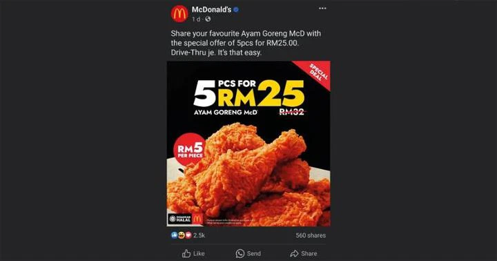 再推5塊炸雞降7令吉促銷活動　大馬麥當勞貼文禁網民評論