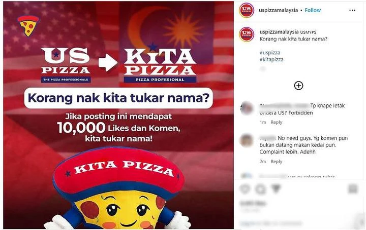 抵制風波燒及大馬US Pizza　是否改名成「Kita Pizza」交民決定