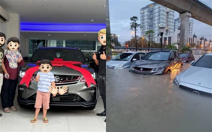 喜提新車不到一個小時 遇上蒲種水災車子泡水了