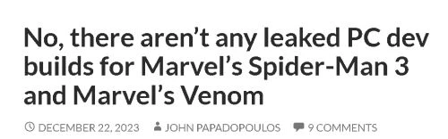 挖掘數據顯示：漫威蜘蛛俠3和毒液暫無PC可玩版本