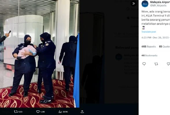 孕婦KLIA候機廳產子　網民：報生紙出生地應寫機場