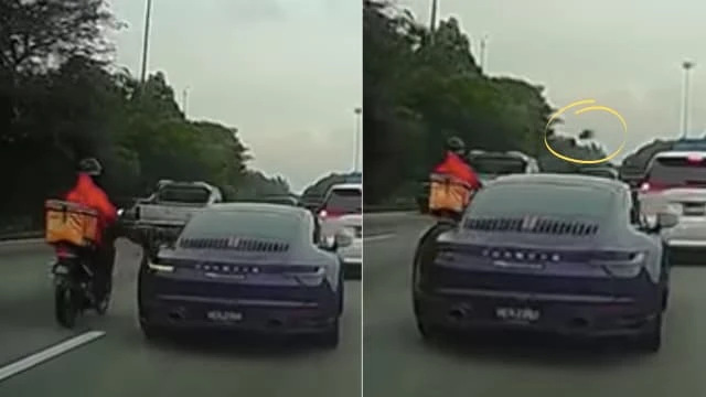 送餐員疑不滿被擋路 「飛毛腿」踢斷保時捷後視鏡