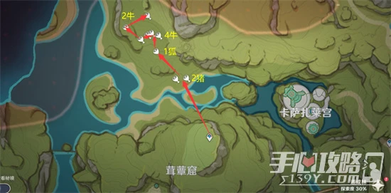 《原神》須彌地圖獸肉速刷路線圖