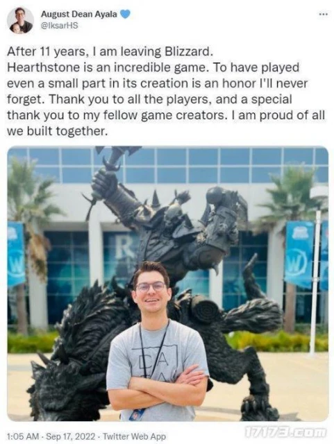 今天凌晨，《爐石傳說》遊戲總監宣布離職