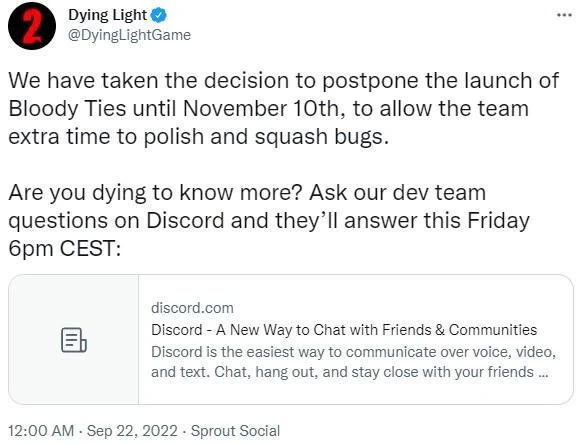 《消逝的光芒2》DLC「血腥紐帶」延期至11月發布