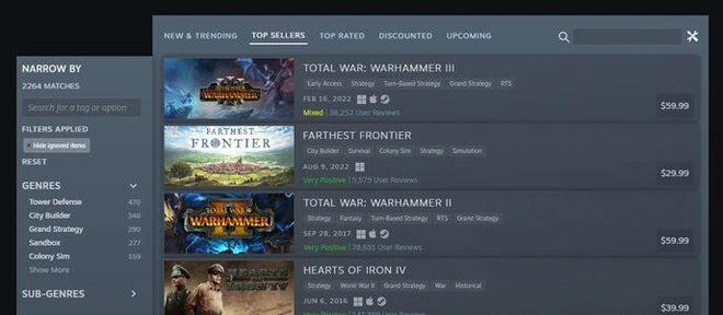 Steam更新 大幅度調整標籤、類型和主題瀏覽頁面