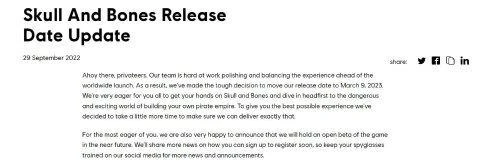 育碧《碧海黑帆》再度延期 推遲至明年3月發售