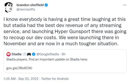 一批遊戲開發人員回應Stadia關停：今天剛得到消息