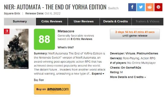 NS《尼爾機械紀元》M站88分：畫面受限但體驗優秀