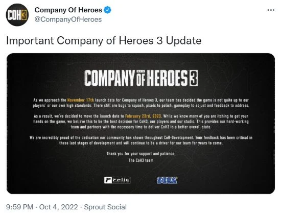 作戰計劃推遲：《英雄連3》宣布跳票至明年2月23日