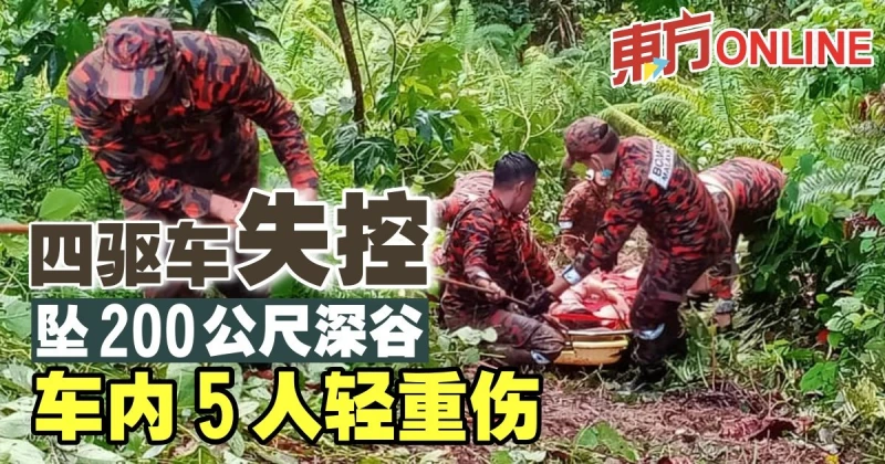 四驅車失控墜200米深谷　車內5人輕重傷