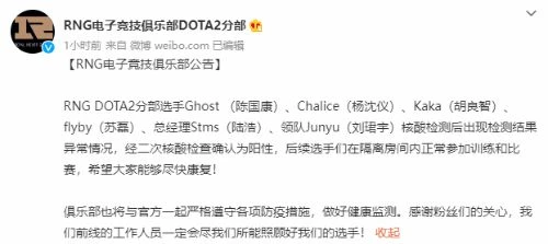 《Dota2》Ti之旅困難重重 RNG戰隊全員核酸呈陽性
