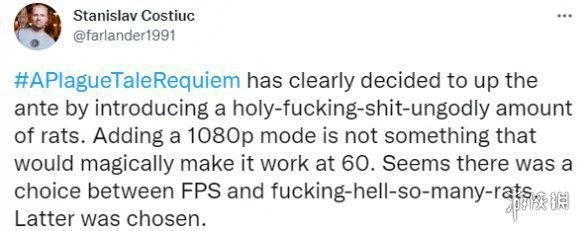 《瘟疫傳說》寧願滿屏老鼠也不給60幀