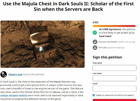 《黑魂2》粉絲請願:維護伺服器後回歸4把特殊武器