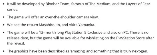 《寂靜嶺2重製》細節曝光:PS5獨占一年 也會登陸PC