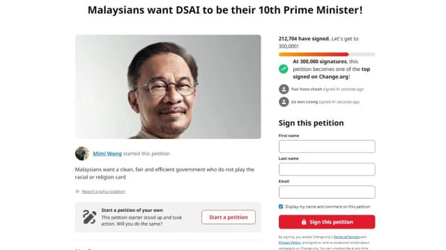 馬國民眾請願由安華任相 已有超過20萬人支持