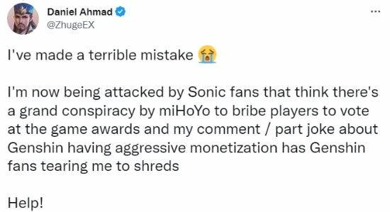 TGA玩家之聲投票數據不可見 或因索尼克、原神之爭