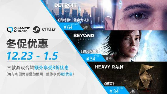 Steam平史低4折 Quantic Dream三款遊戲合集冬促特惠！