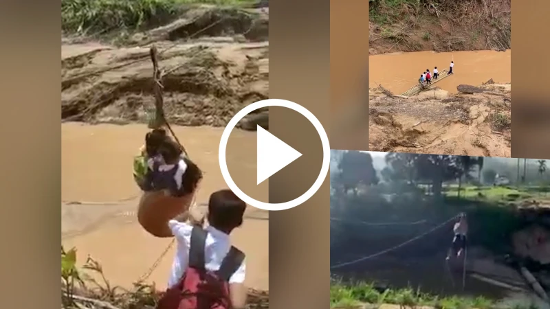 空中滑索、坐竹筏&nbsp; 大馬學生危險渡河上學