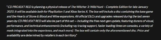 CDPR確認推出《巫師3》次世代實體版 1月下旬發售