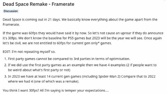 玩家擔心《死亡空間RE》主機版幀數：又要鎖30幀？