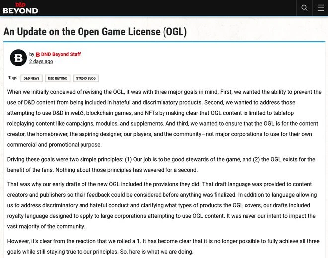 《龍與地下城》新許可頒發草案泄露引發爭議