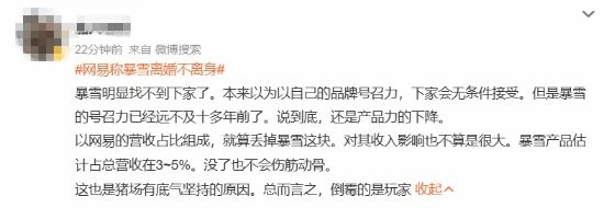 網易稱暴雪離婚不離身上熱搜 網友：找不到下家傻了吧