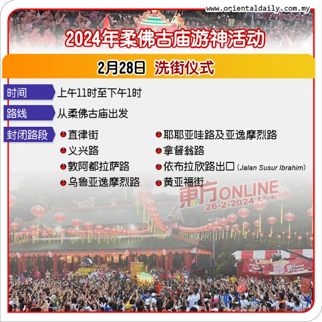 配合柔佛古廟游神活動　新山市區部分路段28日起封路