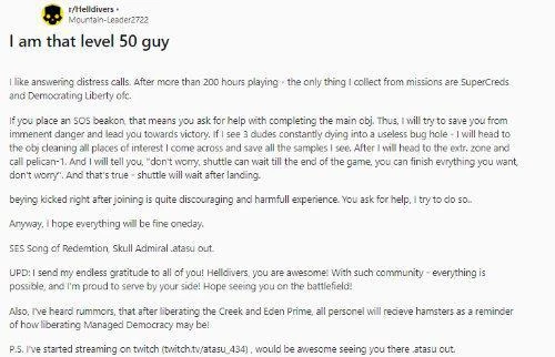 《地獄潛者2》也有壺頭哥：資深玩家響應上百次求救