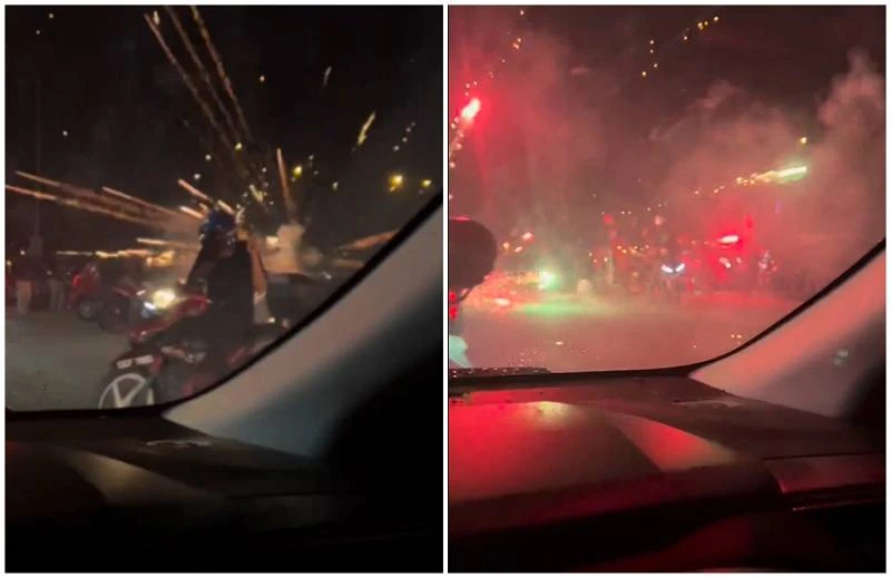 一群青年放煙火「玩瘋了」 朝街道及警員發射