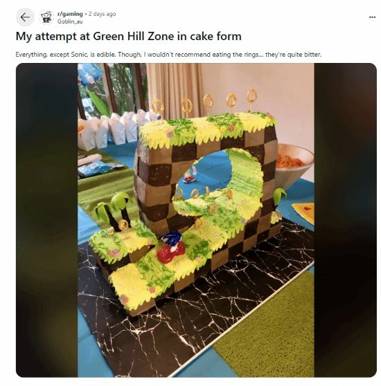 創意十足！玩家自製《刺蝟索尼克》綠色山丘主題蛋糕