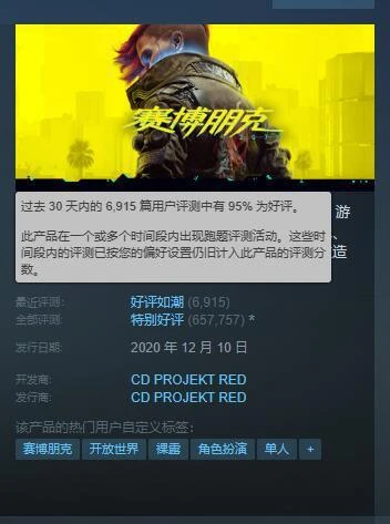 涅槃重生!《賽博朋克2077》Steam30天評價好評如潮