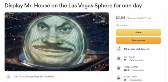 機會渺茫:輻射粉絲眾籌50萬刀想讓豪斯登上賭城巨球
