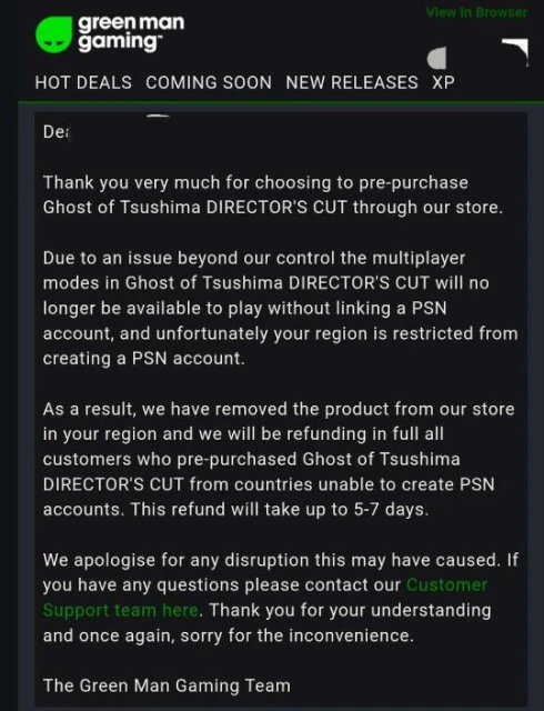 全面退款！Epic等平台面向《對馬島》限制地區退款